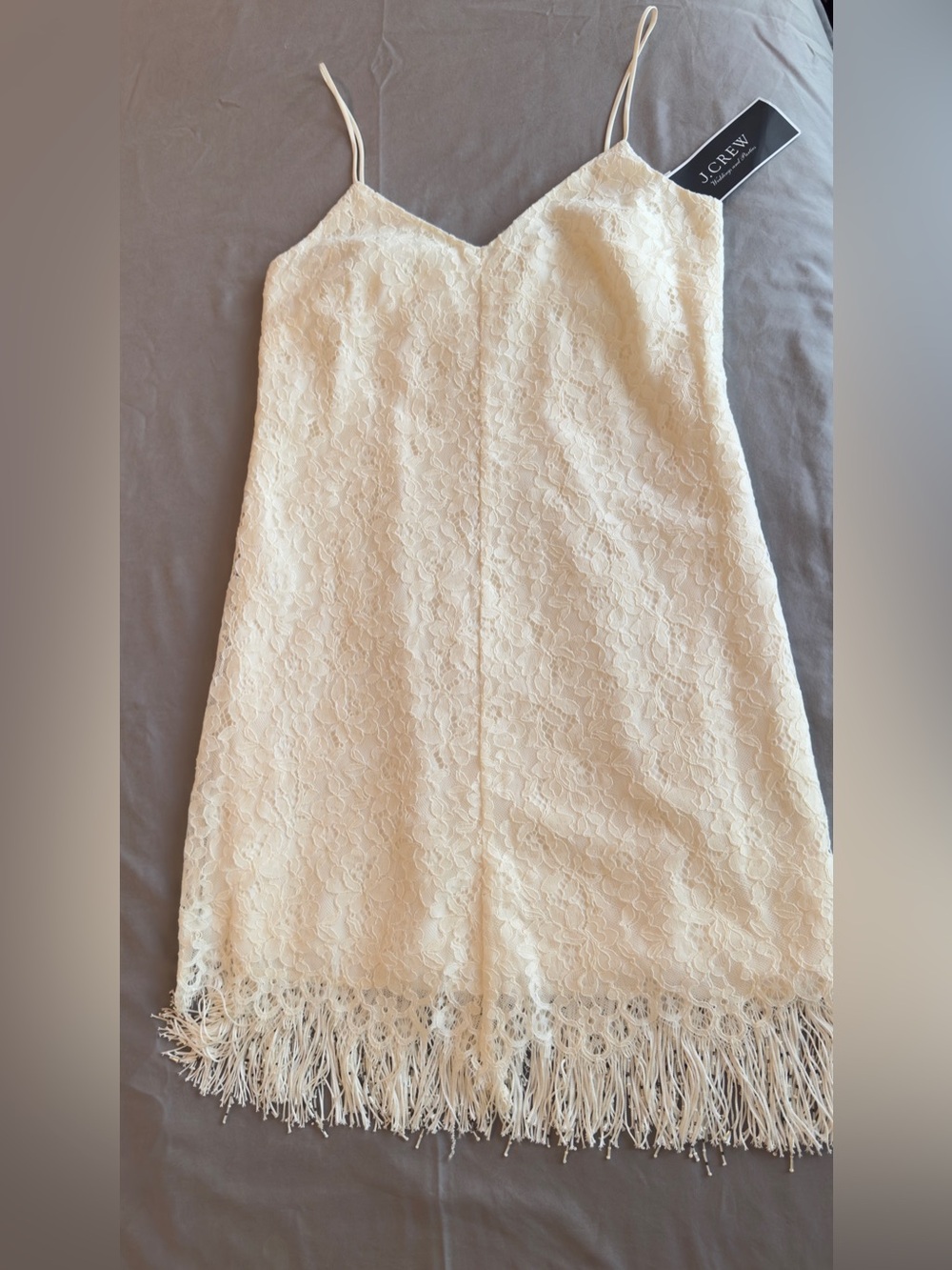 J. CREW Cream Lace Beaded Fringe Slip Dress - Wedding & Evening Dress - Picture 2 of 16